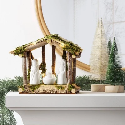 4pc Battery Operated Lit Wood Nativity Scene Figurine Set - Wondershop™ 1 4pc Battery Operated Lit Wood Nativity Scene Figurine Set - Wondershop™