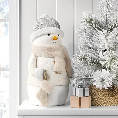 Fabric Snowman Figurine With Stocking - Wondershop™ White 1 Fabric Snowman Figurine With Stocking - Wondershop™ White