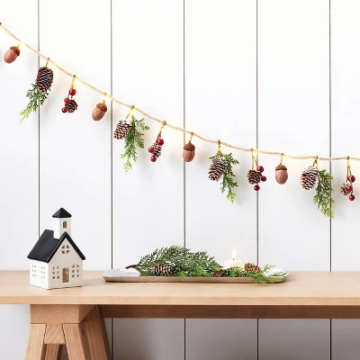 6' Battery Operated Lit Pinecone With Acorns And Berries Decorative Wall Garland Brown/Green - Wondershop™ 1 6' Battery Operated Lit Pinecone With Acorns And Berries Decorative Wall Garland Brown/Green - Wondershop™