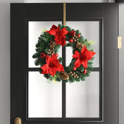22" Mixed Greenery And Poinsettia Flowers Decorated Artificial Christmas Wreath Green - Wondershop™ 1 22" Mixed Greenery And Poinsettia Flowers Decorated Artificial Christmas Wreath Green - Wondershop™