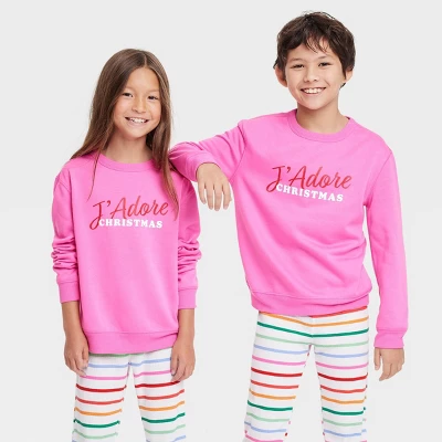 Kids' J'Adore Christmas Matching Family Sweatshirt - Wondershop™ Pink 5 Kids' J'Adore Christmas Matching Family Sweatshirt - Wondershop™ Pink - Image 5