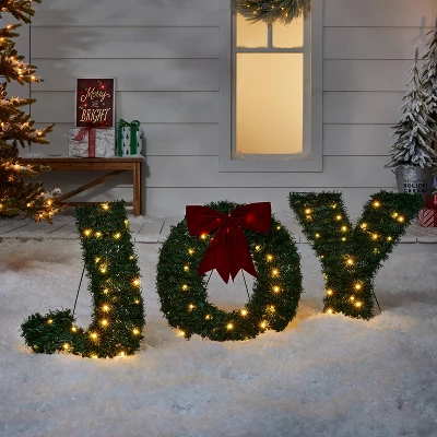 19" Greenery 'Joy' LED Christmas Novelty Sculpture Light With Red Bow - Wondershop™ 1 19" Greenery 'Joy' LED Christmas Novelty Sculpture Light With Red Bow - Wondershop™
