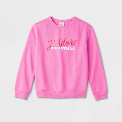 Kids' J'Adore Christmas Matching Family Sweatshirt - Wondershop™ Pink 1 Kids' J'Adore Christmas Matching Family Sweatshirt - Wondershop™ Pink