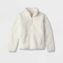 Kids' Faux Shearling Matching Family Half Zip-Up Pullover - Wondershop™ White