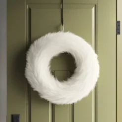 22" Faux Fur Christmas Decorative Wreath White - Wondershop™