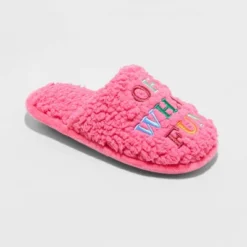 Kids' Holiday Oh What Fun! Scuff Slippers - Wondershop™ Pink -Wondershop GUEST 7f01d948 7691 4f60 a547 eca4a4ad2172