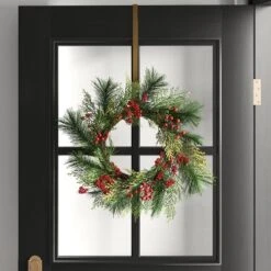22" Mixed Pine With Red Berries Artificial Christmas Wreath Green - Wondershop™