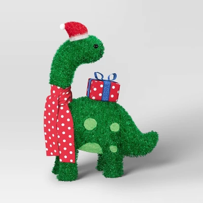 27.5" Incandescent Green Tinsel Dinosaur With Gift Christmas Novelty Sculpture Light Clear - Wondershop™ 2 27.5" Incandescent Green Tinsel Dinosaur With Gift Christmas Novelty Sculpture Light Clear - Wondershop™ - Image 2
