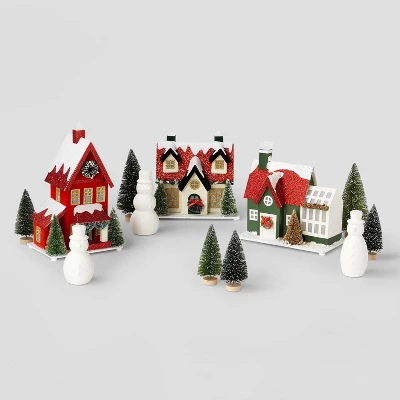 12pc Battery Operated Lit Winter Village Set Red/Green - Wondershop™ 2 12pc Battery Operated Lit Winter Village Set Red/Green - Wondershop™ - Image 2