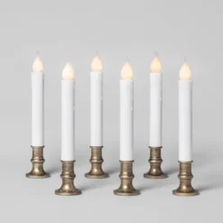 6ct Battery Operated LED Christmas Candolier Warm White With Brushed Silver Base - Wondershop™