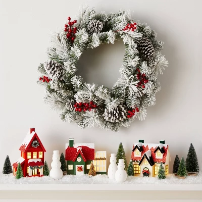 12pc Battery Operated Lit Winter Village Set Red/Green - Wondershop™ 1 12pc Battery Operated Lit Winter Village Set Red/Green - Wondershop™