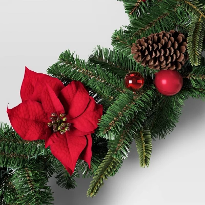 6' Mixed Greenery With Poinsettia Flowers Decorated Artificial Christmas Garland - Wondershop™ 2 6' Mixed Greenery With Poinsettia Flowers Decorated Artificial Christmas Garland - Wondershop™ - Image 2