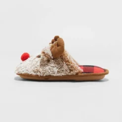 Kids' Holiday Red Nose Rudolf Scuff Slippers - Wondershop™ Brown