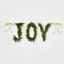 6' Pre-Lit Battery Operated Mixed Greenery 'Joy' Garland With Gold Ribbon - Wondershop™ 5 6' Pre-Lit Battery Operated Mixed Greenery 'Joy' Garland With Gold Ribbon - Wondershop™ -Wondershop GUEST ae7a8073 1f16 4983 9adf b5f4ddbd6974