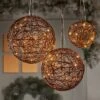 Battery Operated Brown Faux Rattan Sphere Fairy String Lights Warm White With Brown Wire - Wondershop™