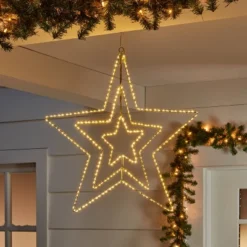 22.5" 287ct LED 3D Silver Star Dewdrop Christmas String Lights Warm White With Silver Wire - Wondershop™