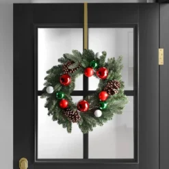 22" Pine Bough With Flocked Pinecones And Ornaments Artificial Christmas Wreath Green - Wondershop™