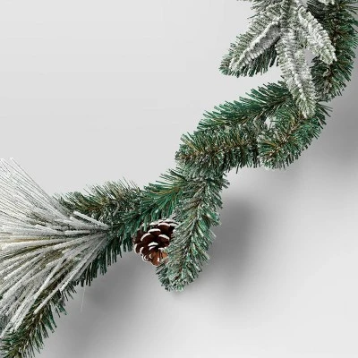 6' Flocked Mixed Greenery With Pinecones Artificial Christmas Garland Green - Wondershop™ 2 6' Flocked Mixed Greenery With Pinecones Artificial Christmas Garland Green - Wondershop™ - Image 2