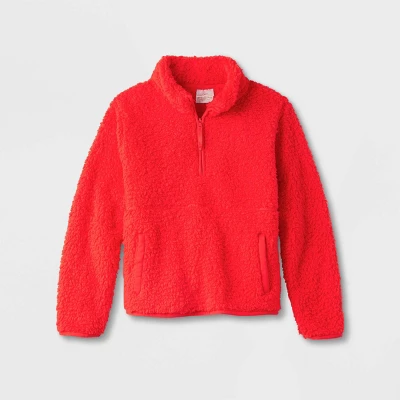 Kids' Faux Shearling Matching Family Half Zip-Up Pullover - Wondershop™ Red 1 Kids' Faux Shearling Matching Family Half Zip-Up Pullover - Wondershop™ Red